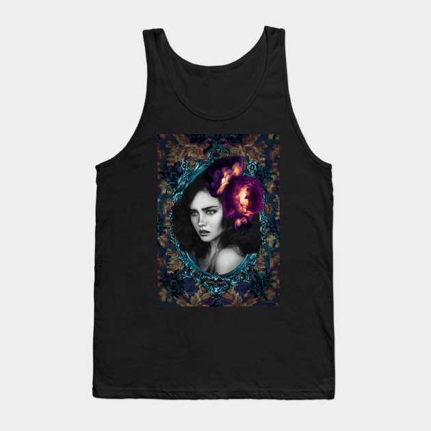 Bright Red Floral Girl Portrait Digital Fine Art Tank Top by Relaxing Art Shop